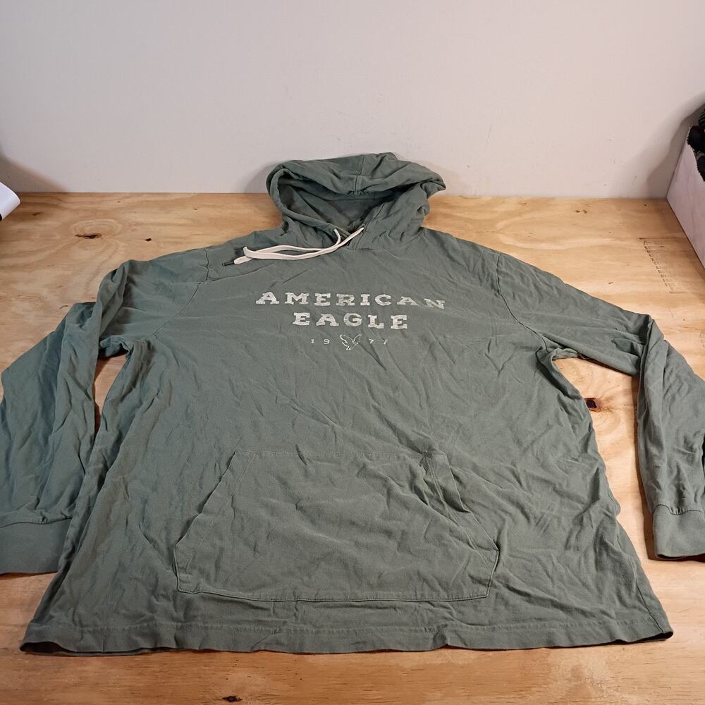 American Eagle Men's XL Green Super Soft Graphic Pullover T-shirt Hoodie